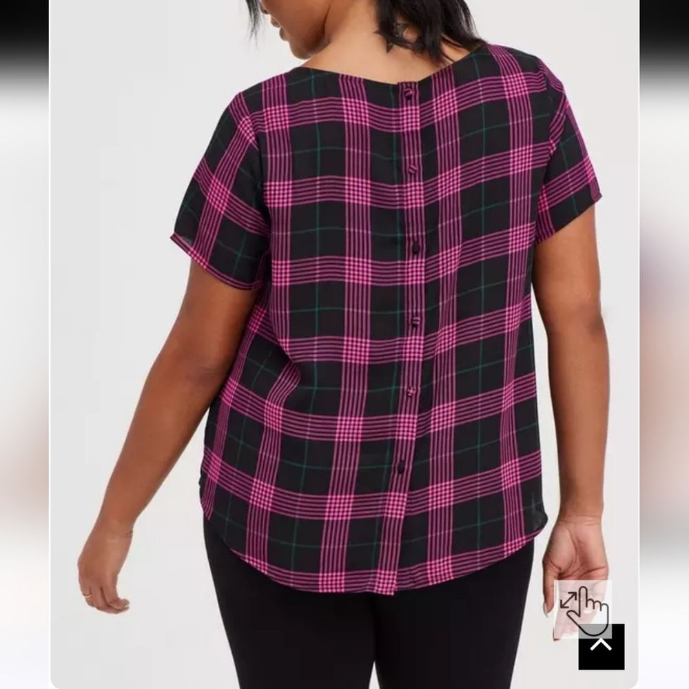 Torrid 2 Abbey Floral Gauze Button Back Blouse Navy Plaid 2813-Bd - Picture 4 of 8